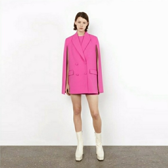 ZARA BLOGGERS FAV Bubble Gum Pink Blazer Cape Pockets Barbiecore Career Classic - Picture 3 of 6